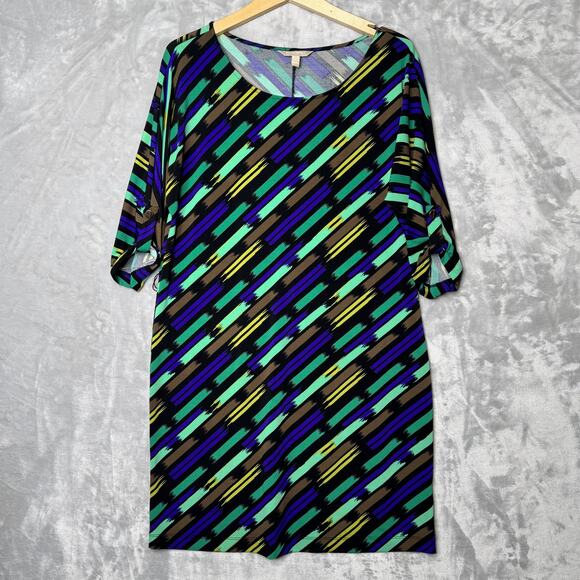 Banana Republic Dress Womens Medium Abstract Print Stretch Tunic Belted Knit - Picture 1 of 14